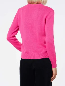 Maglione da donna a girocollo rosa fluo con stampa cartolina I Hate Mountains