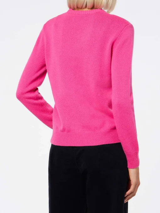 Maglione da donna a girocollo rosa fluo con stampa cartolina I Hate Mountains