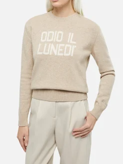 Maglione da donna beige New Queen con stampa Odio il Lunedì