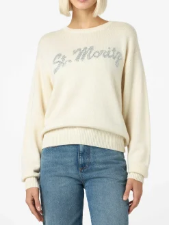 Maglione da donna bianco Louise con decorazioni in strass St. Moritz | ST. MORITZ TOP OF THE WORLD SPECIAL EDITION