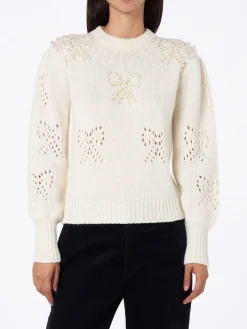 Maglione da donna bianco Bloom con perline tipo perla