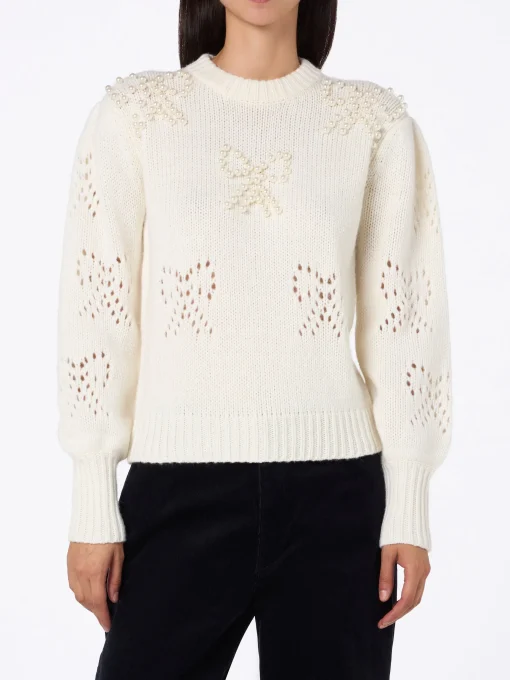 Maglione da donna bianco Bloom con perline tipo perla