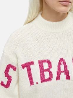 Maglione da donna bianco Danya con stampa St. Barth