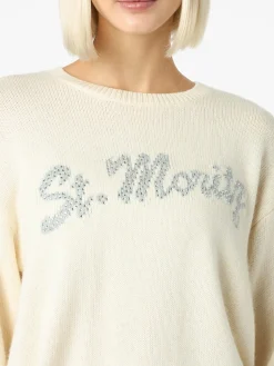 Maglione da donna bianco Louise con decorazioni in strass St. Moritz | ST. MORITZ TOP OF THE WORLD SPECIAL EDITION