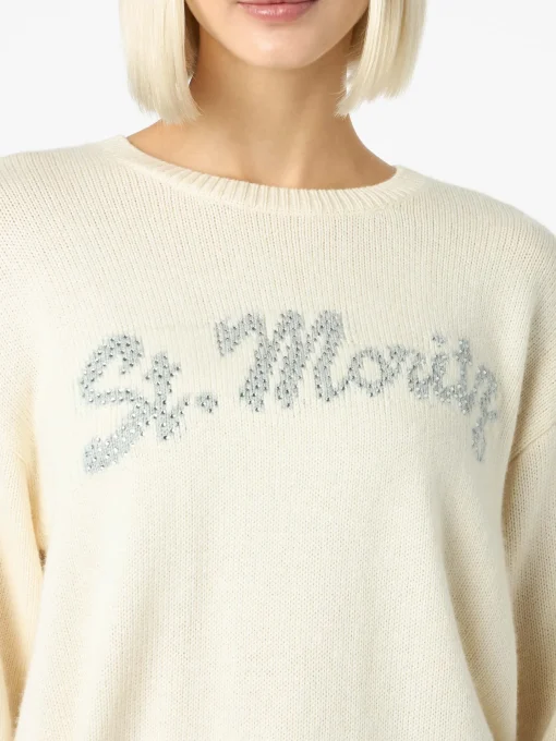 Maglione da donna bianco Louise con decorazioni in strass St. Moritz | ST. MORITZ TOP OF THE WORLD SPECIAL EDITION