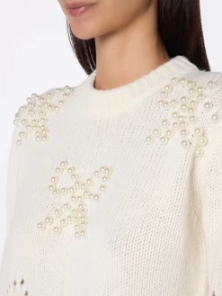 Maglione da donna bianco Bloom con perline tipo perla