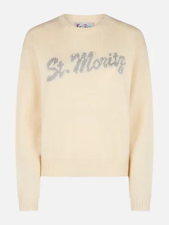 Maglione da donna bianco Louise con decorazioni in strass St. Moritz | ST. MORITZ TOP OF THE WORLD SPECIAL EDITION
