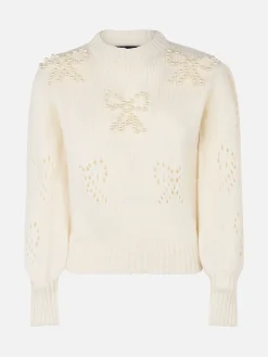 Maglione da donna bianco Bloom con perline tipo perla
