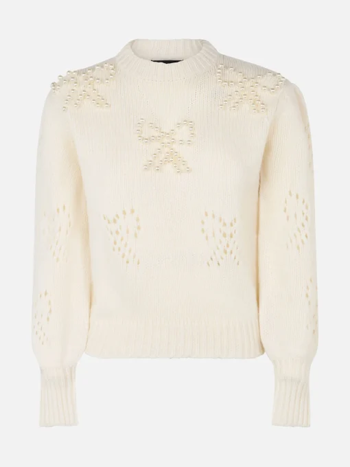 Maglione da donna bianco Bloom con perline tipo perla