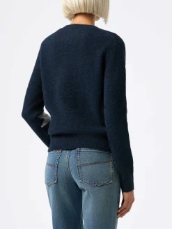 Maglione da donna blu New Queen con ricamo La notte vola e stampa stelle