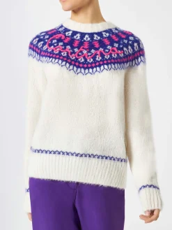 Maglione da donna con jacquard nordico e ricamo Cortina