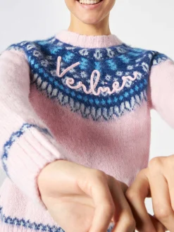 Maglione da donna con jacquard nordico e ricamo Verbier