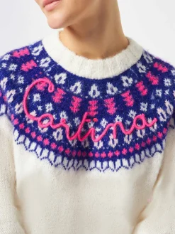Maglione da donna con jacquard nordico e ricamo Cortina