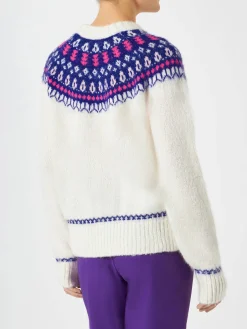 Maglione da donna con jacquard nordico e ricamo Cortina