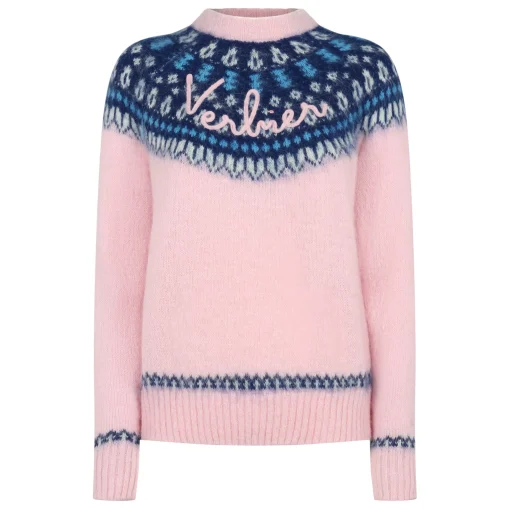 Maglione da donna con jacquard nordico e ricamo Verbier