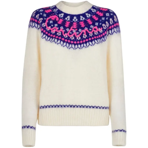 Maglione da donna con jacquard nordico e ricamo Cortina