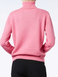 Maglione da donna dolcevita rosa lavorato a maglia
