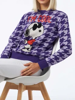 Maglione da donna girocollo pied de poule con stampa Snoopy | EDIZIONE SPECIALE SNOOPY PEANUTS™