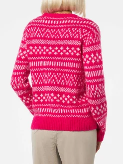 Maglione da donna girocollo con stampa fair isle e ricamo Queen of Chalet