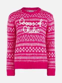 Maglione da donna girocollo con stampa fair isle e ricamo Queen of Chalet