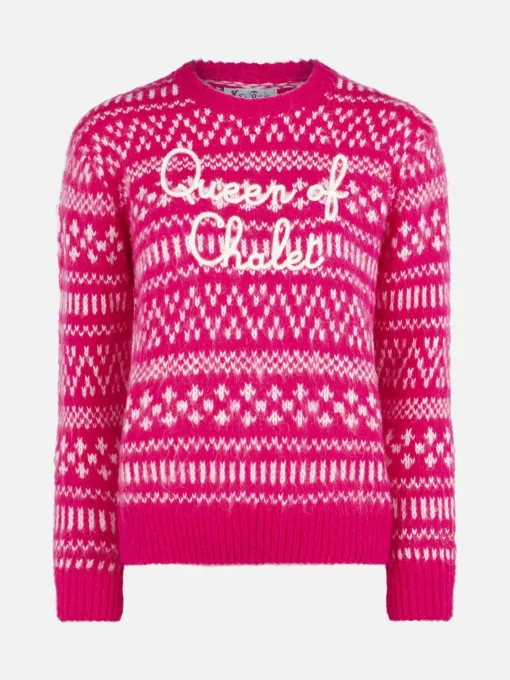 Maglione da donna girocollo con stampa fair isle e ricamo Queen of Chalet
