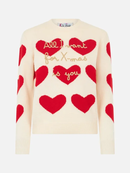 Maglione da donna girocollo con ricamo All I Want for Xmas is You