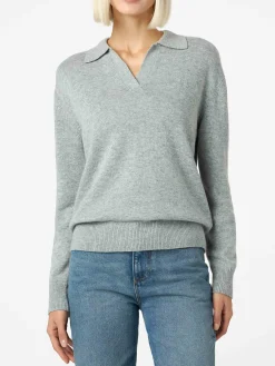 Maglione da donna grigio mélange Eze con collo polo