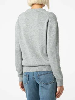 Maglione da donna grigio mélange Eze con collo polo