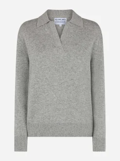Maglione da donna grigio mélange Eze con collo polo