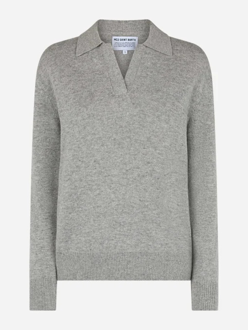 Maglione da donna grigio mélange Eze con collo polo