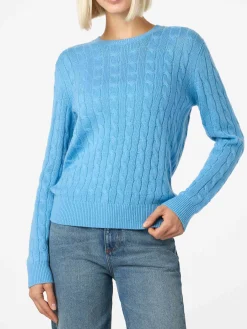 Maglione da donna in misto cashmere lavorato a maglia a trecce blu polvere Sorbonne