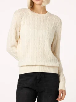 Maglione da donna in misto cashmere lavorato a maglia a trecce bianco sporco Sorbonne