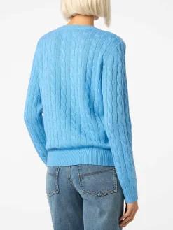 Maglione da donna in misto cashmere lavorato a maglia a trecce blu polvere Sorbonne