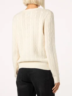 Maglione da donna in misto cashmere lavorato a maglia a trecce bianco sporco Sorbonne