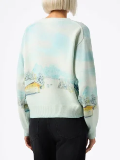 Maglione da donna in misto cashmere Louise con stampa chalet e ricamo Queen of Chalet