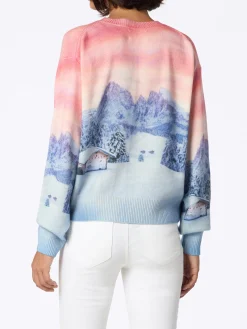 Maglione da donna in misto cashmere Louise con stampa tramonto chalet