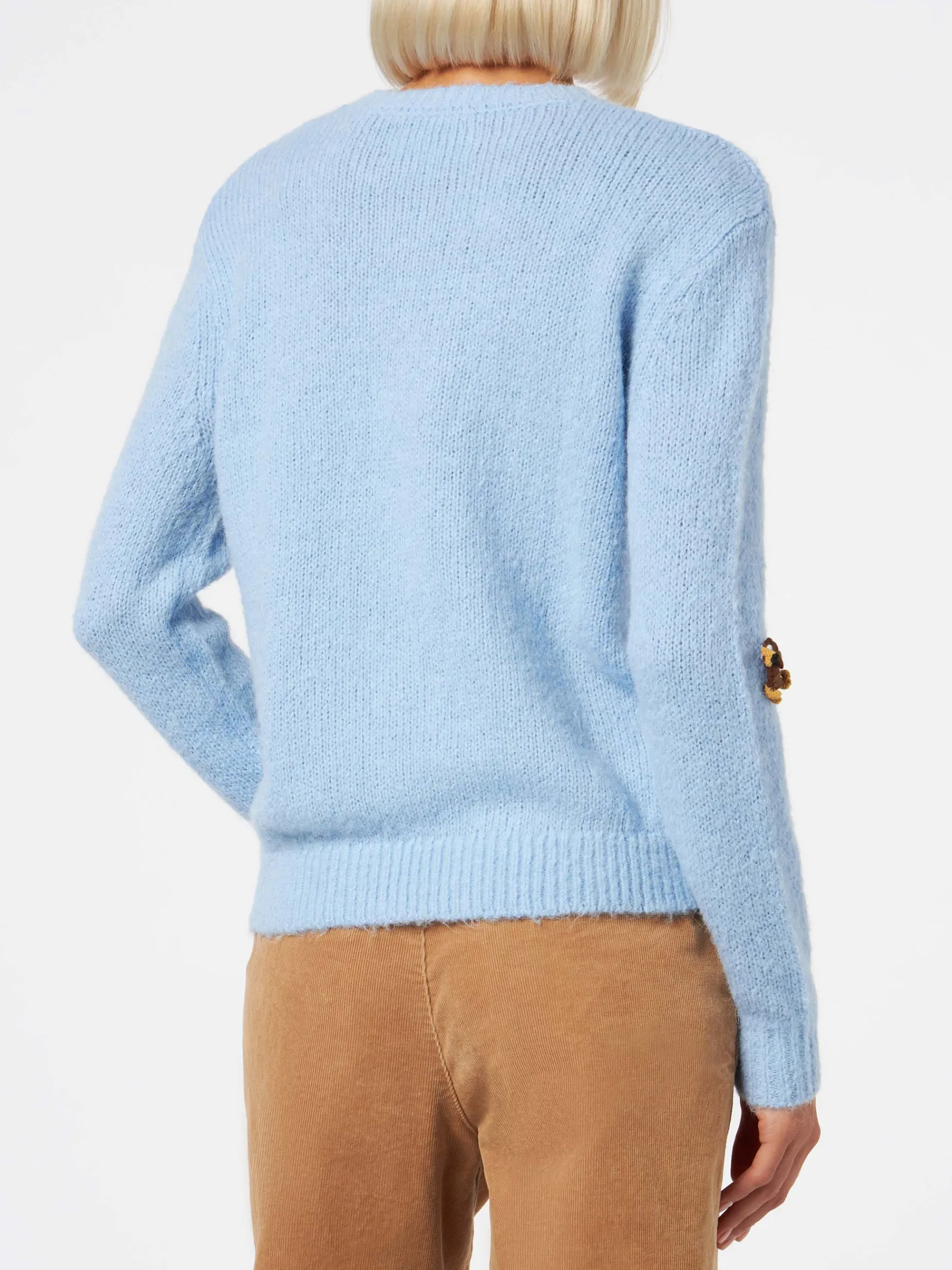 Maglione da donna in misto alpaca con patch cagnolini e ricamo Puppies Lover