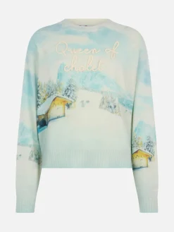 Maglione da donna in misto cashmere Louise con stampa chalet e ricamo Queen of Chalet