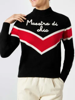 Maglione da donna mezzo collo alto con ricamo Maestra di chic