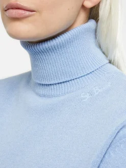 Maglione da donna Moody azzurro a costine sottili