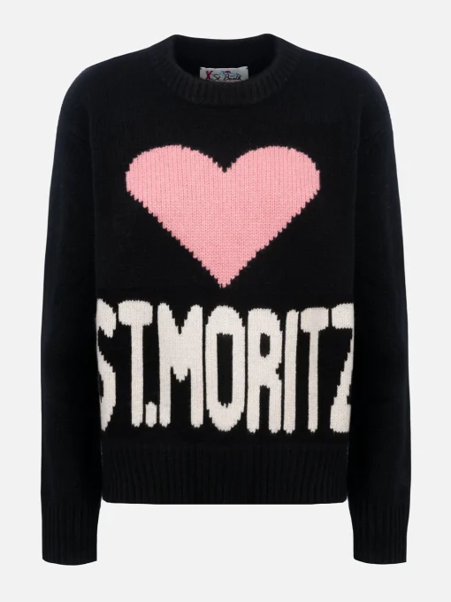 Maglione da donna nero fair isle Kyla con stampa St. Moritz