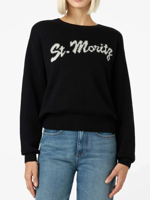 Maglione da donna nero Louise con decorazioni in strass St. Moritz | ST. MORITZ TOP OF THE WORLD SPECIAL EDITION