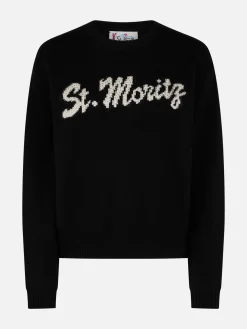 Maglione da donna nero Louise con decorazioni in strass St. Moritz | ST. MORITZ TOP OF THE WORLD SPECIAL EDITION