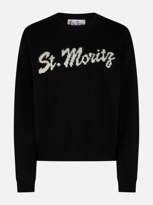 Maglione da donna nero Louise con decorazioni in strass St. Moritz | ST. MORITZ TOP OF THE WORLD SPECIAL EDITION