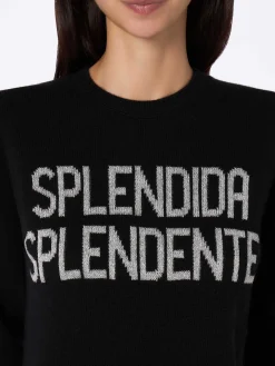 Maglione da donna nero New Queen con stampa Splendida Splendente