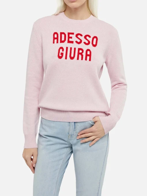 Maglione da donna rosa New Queen con stampa Adesso Giura