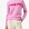 Maglione da donna rosa New Queen con stampa Favolosa