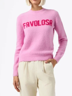 Maglione da donna rosa New Queen con stampa Favolosa