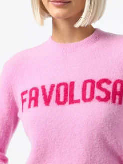 Maglione da donna rosa New Queen con stampa Favolosa