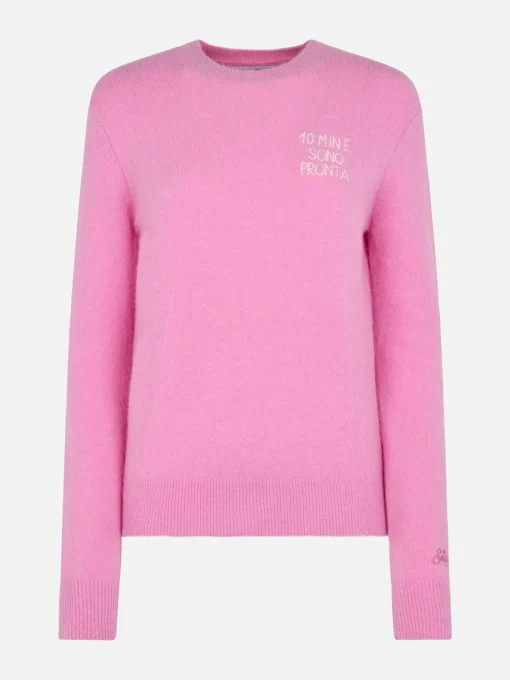 Maglione da donna rosa New Queen con ricamo 10 min e sono pronta